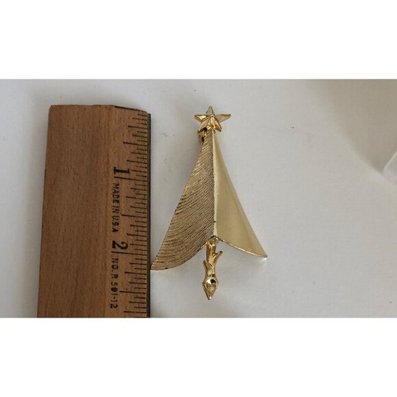 Vintage Christmas Tree Brooch Pin Mid Cent Modernist 1950s, 1960s Gold Tone MCM - Picture 4 of 4